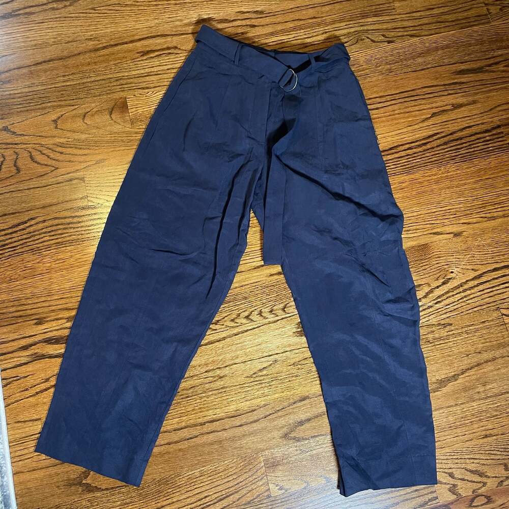 Banana Republic Size 2 Navy Blue Belted High Rise Wide Leg Trousers